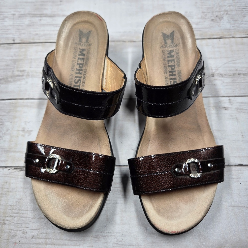 Mephisto Air-Relax Nalade Wedge Sandal Slide Brown Patent Leather Womens‎ 38